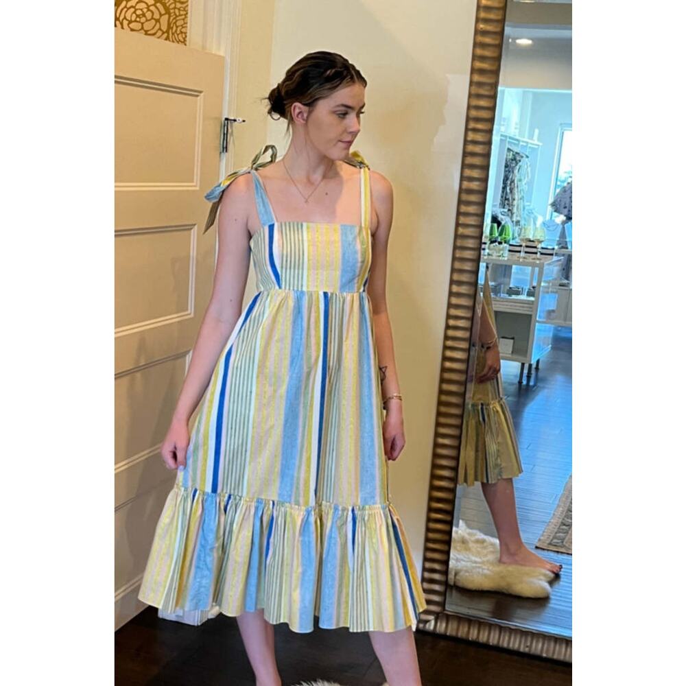 Cara Cara Campbell Multi Stripe Cotton Summer Midi Dress Size M - Picture 2 of 13